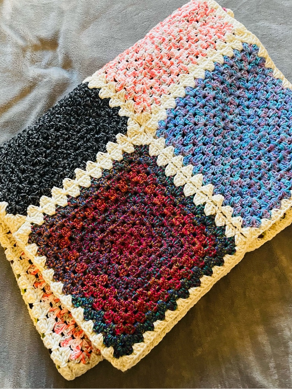 Handmade Multicolor Crochet Granny Square Throw Blanket